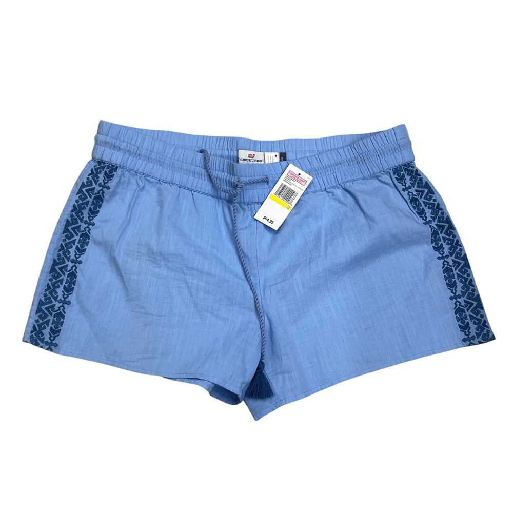 Vineyard Vines Womens Embroidered Slub Pull On Shorts Blue Size M NEW NWT